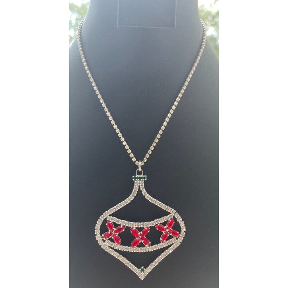Christmas in July Massive Rhinestone Christmas Ornament Pendant Necklace With Re - Picture 2 of 16